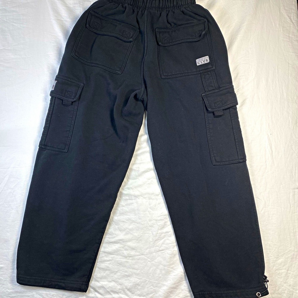 Pro Club Men's Black Cargo Jogger Sweatpants S 26W Drawstring Elastic Pockets